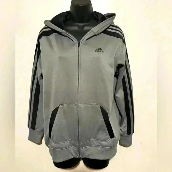 Adidas Men's Full Zip Grey Hoodie Sz L Logo Track Jacket Sports - Picture 1 of 4